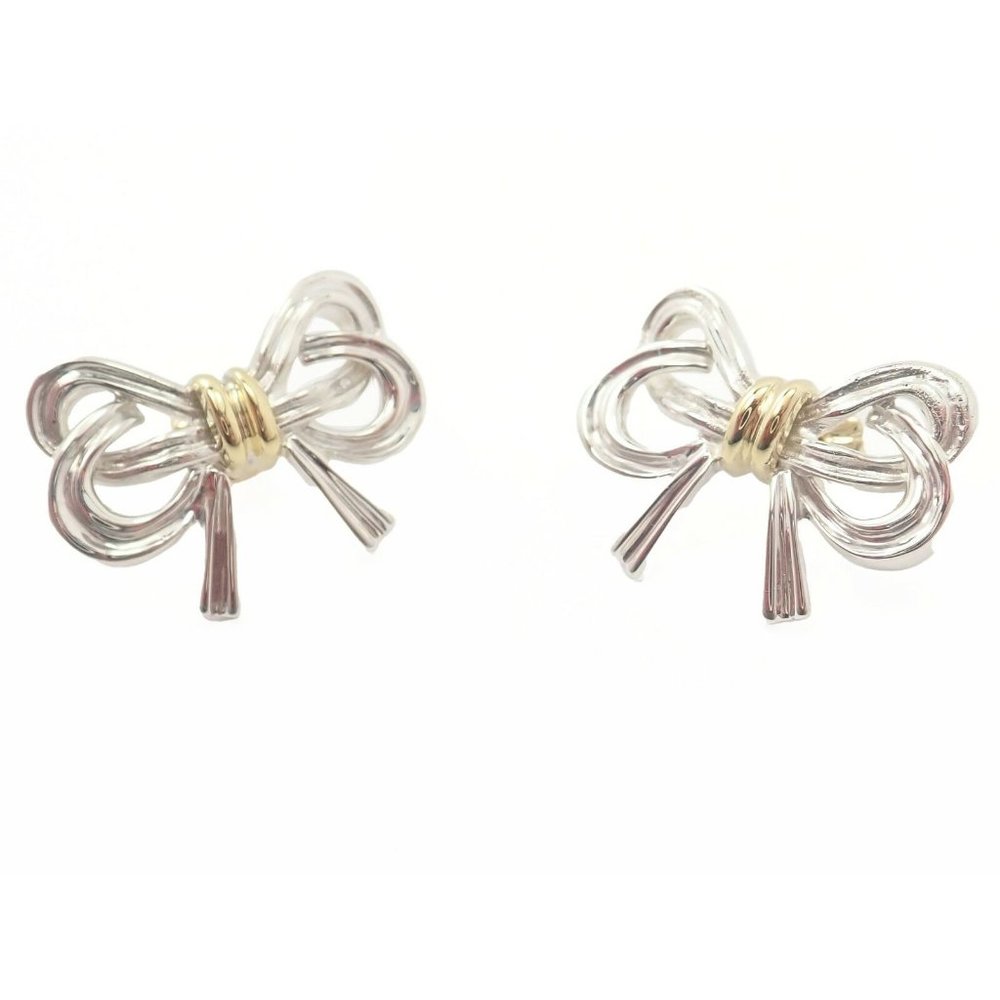 Authentic! Vintage Tiffany & Co 18k Yellow & White Gold Ribbon Bow Earrings
